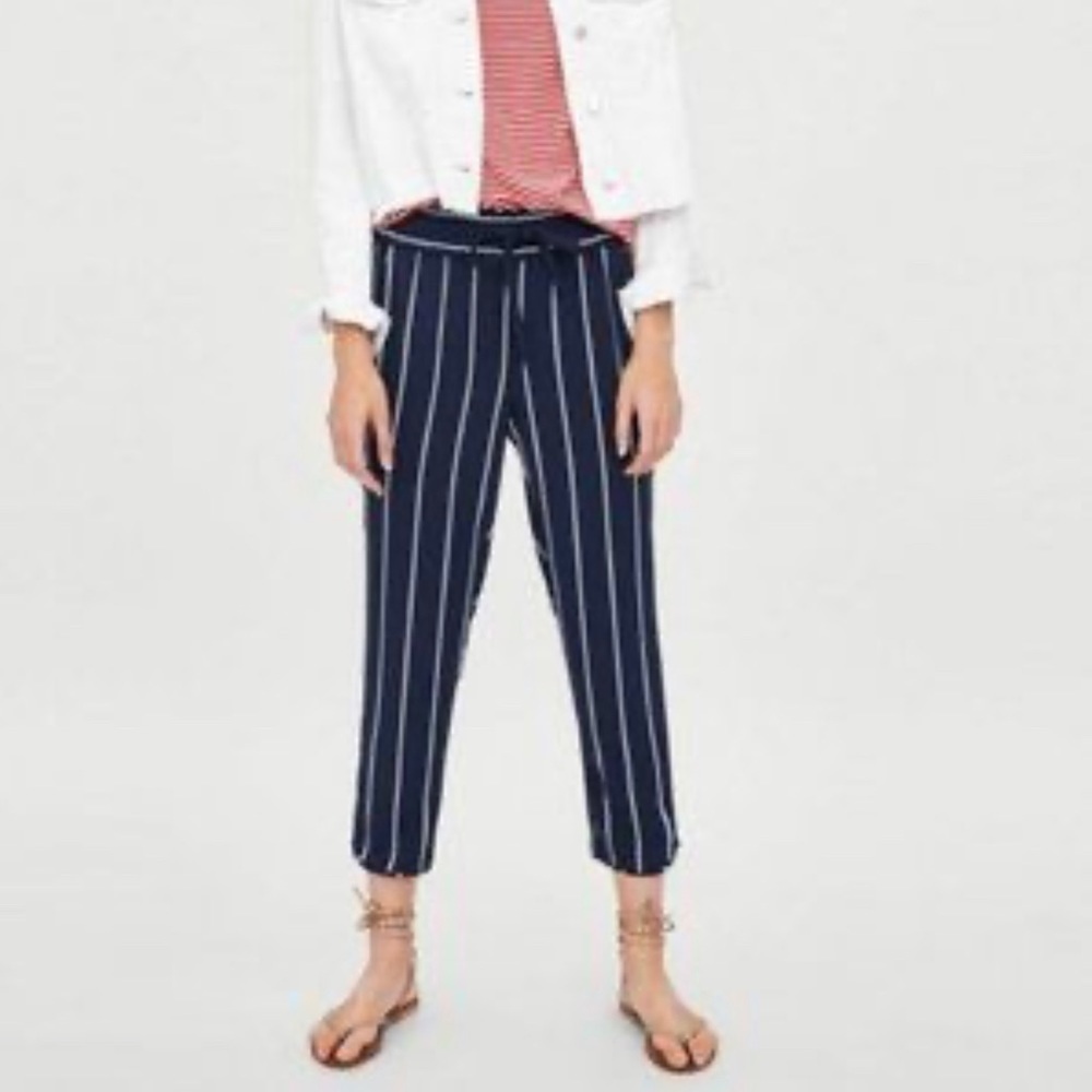 Zara Blue Striped Drawstring Trouser Pant Size Medium